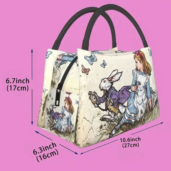 Timeless Fairy Tale Rabbit Girl Print, Reusable Insulated Lunch Bag,11x6.3x6.7" - Picture 3 of 4